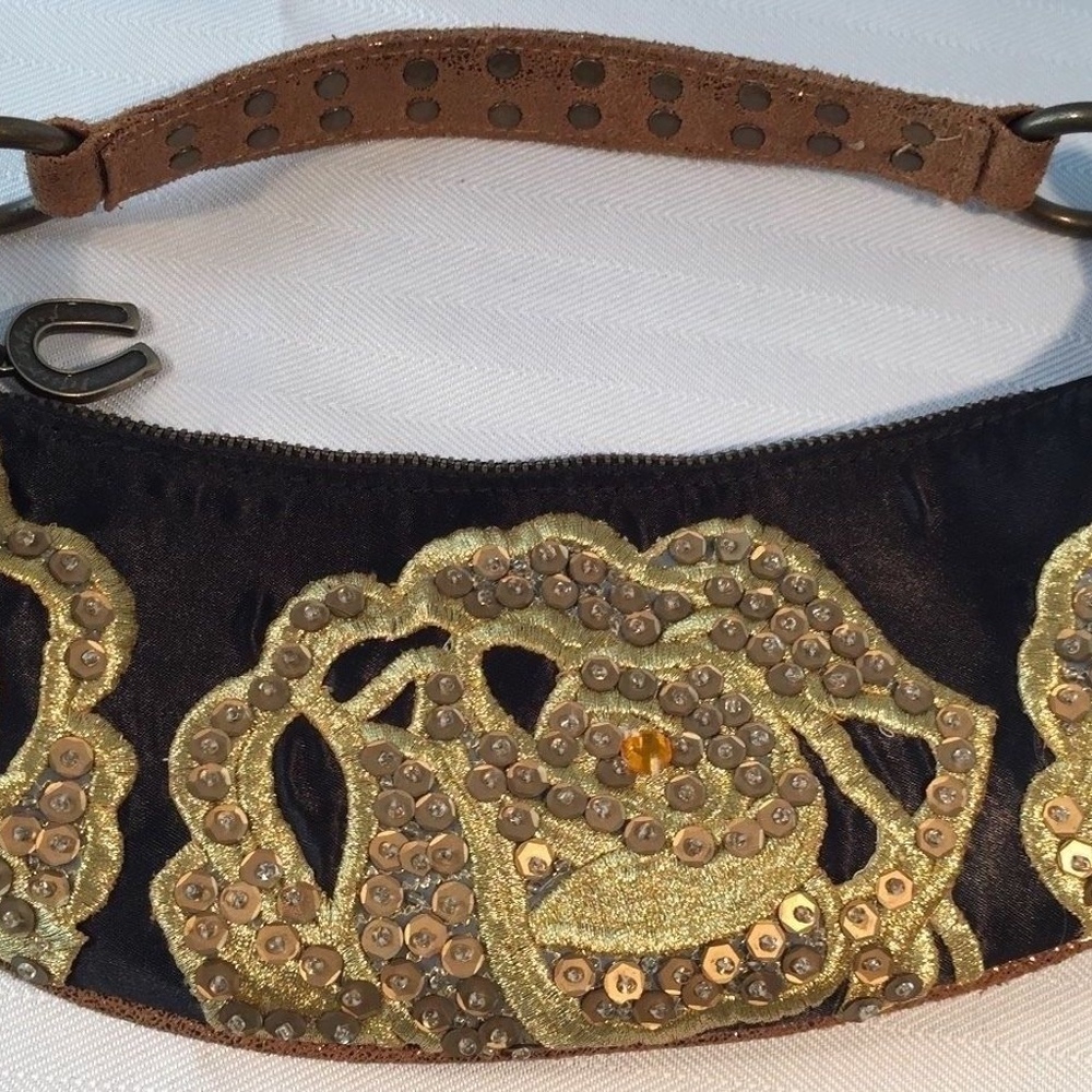 Betsey Johnson Black Gold Embroidered Purse Bag